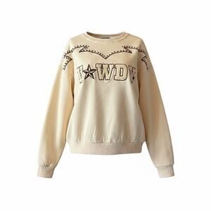 Western Boho Farmcore Blue B. Collection Cream Boot Stitch Howdy Sweatshirt Sz M